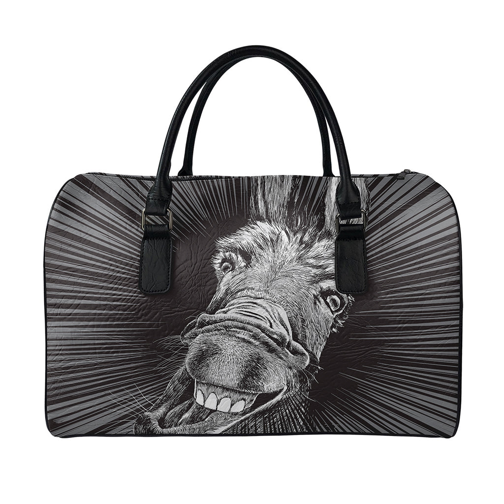Black And White Crazy Donkey Print Leather Duffle Bag