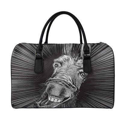 Black And White Crazy Donkey Print Leather Duffle Bag