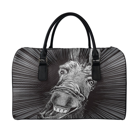 Black And White Crazy Donkey Print Leather Duffle Bag