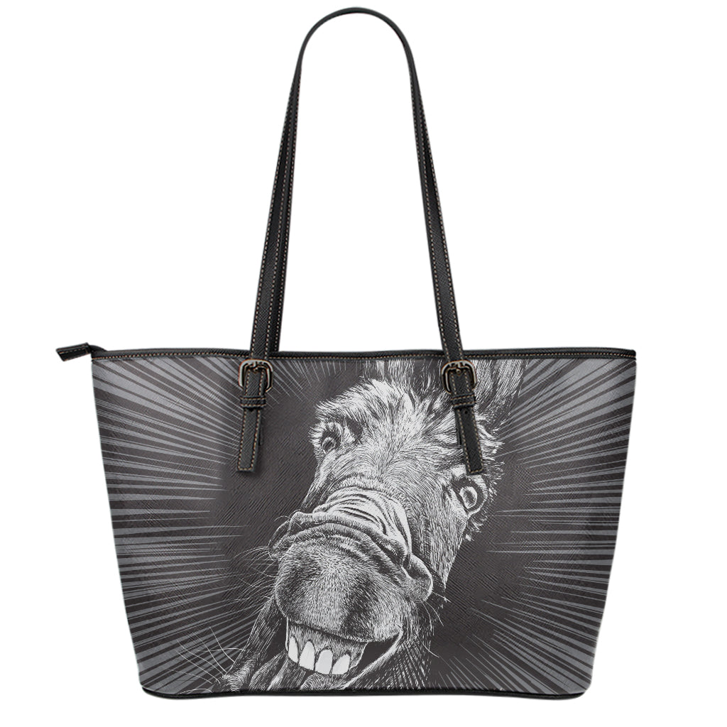 Black And White Crazy Donkey Print Leather Tote Bag