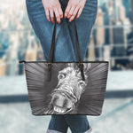 Black And White Crazy Donkey Print Leather Tote Bag