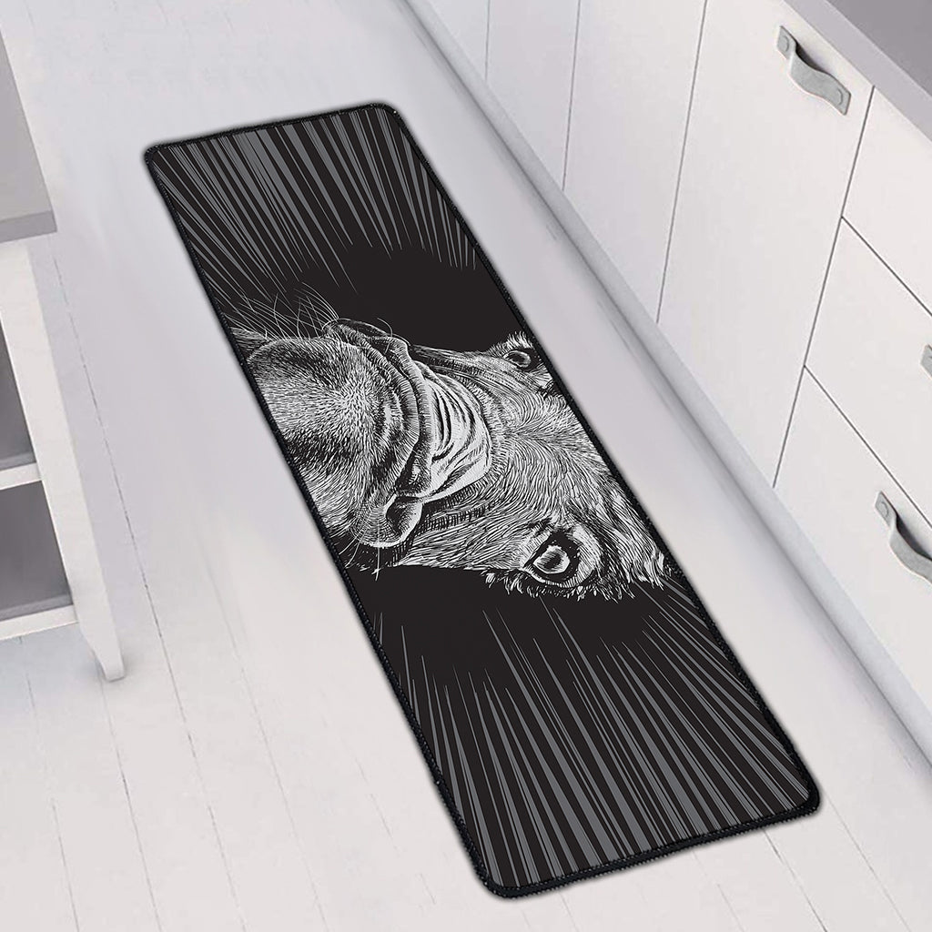 Black And White Crazy Donkey Print Long Kitchen Mat
