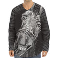 Black And White Crazy Donkey Print Long Sleeve Baseball Jersey