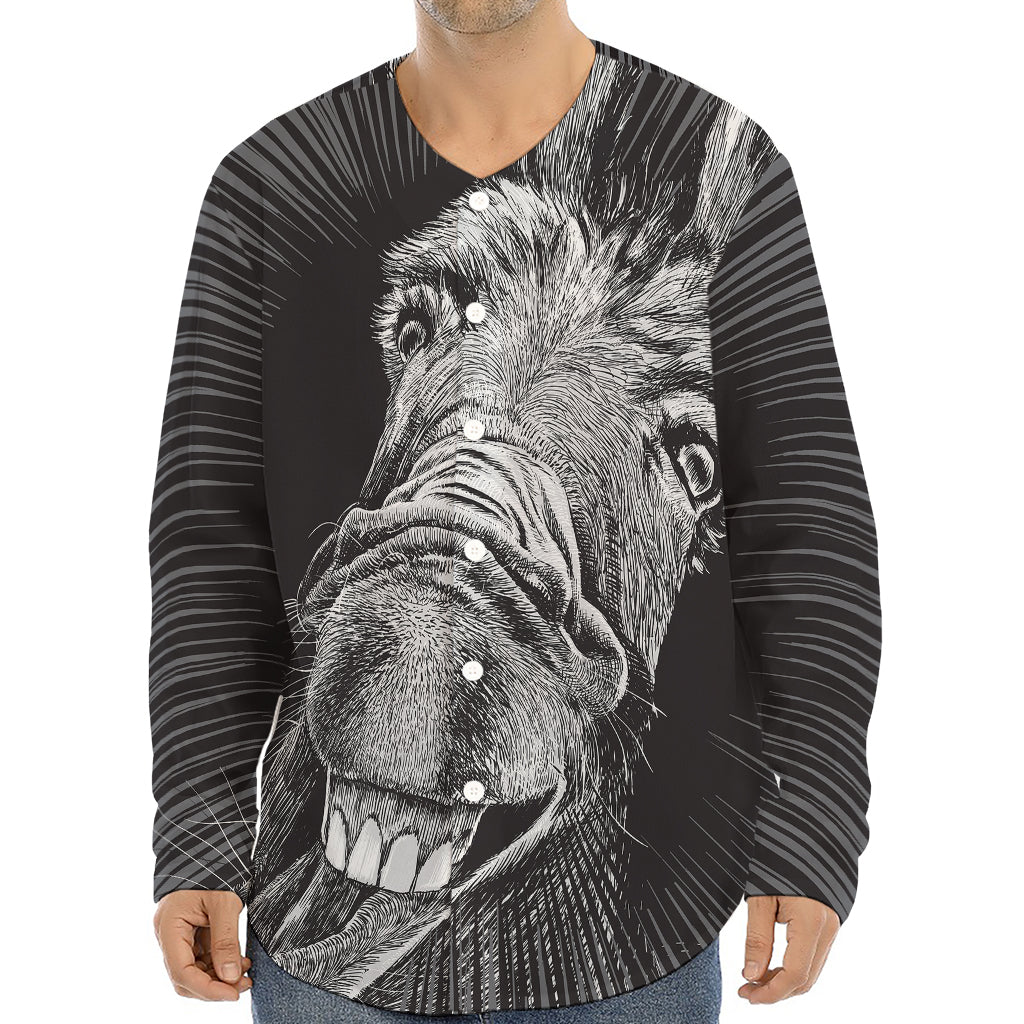 Black And White Crazy Donkey Print Long Sleeve Baseball Jersey