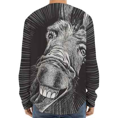 Black And White Crazy Donkey Print Long Sleeve Baseball Jersey