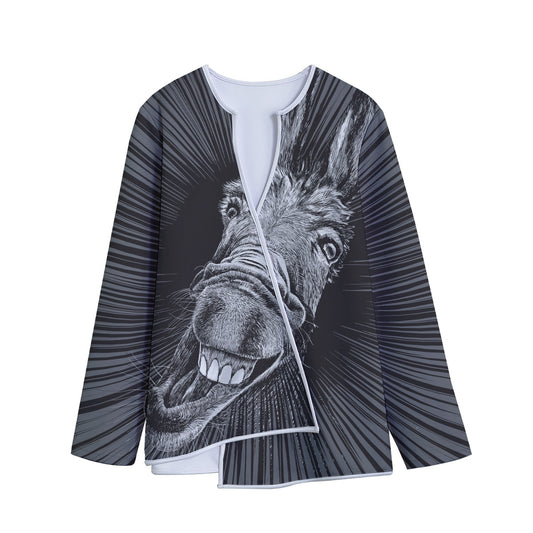 Black And White Crazy Donkey Print Long Sleeve Short Coat