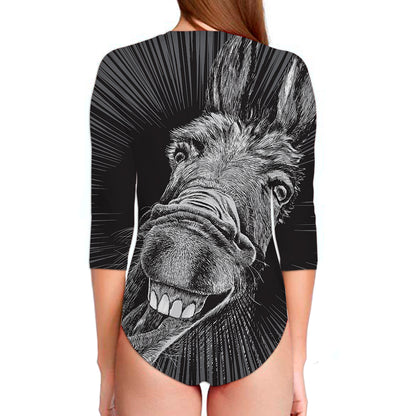 Black And White Crazy Donkey Print Long Sleeve Swimsuit