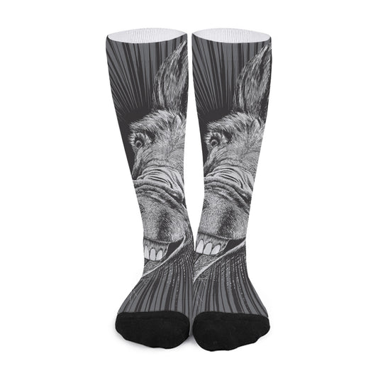 Black And White Crazy Donkey Print Long Socks