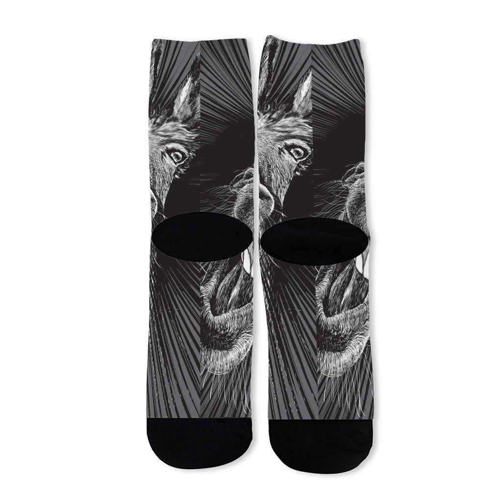 Black And White Crazy Donkey Print Long Socks