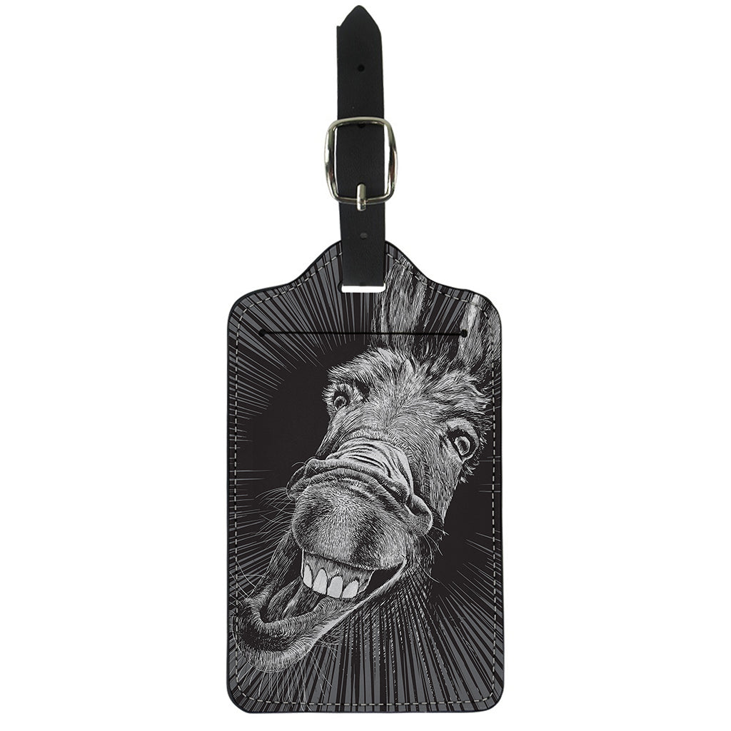 Black And White Crazy Donkey Print Luggage Tag