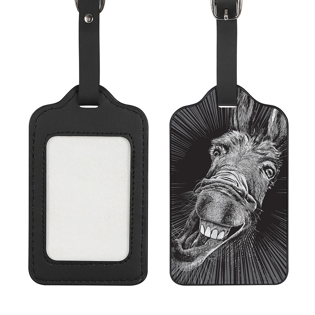 Black And White Crazy Donkey Print Luggage Tag