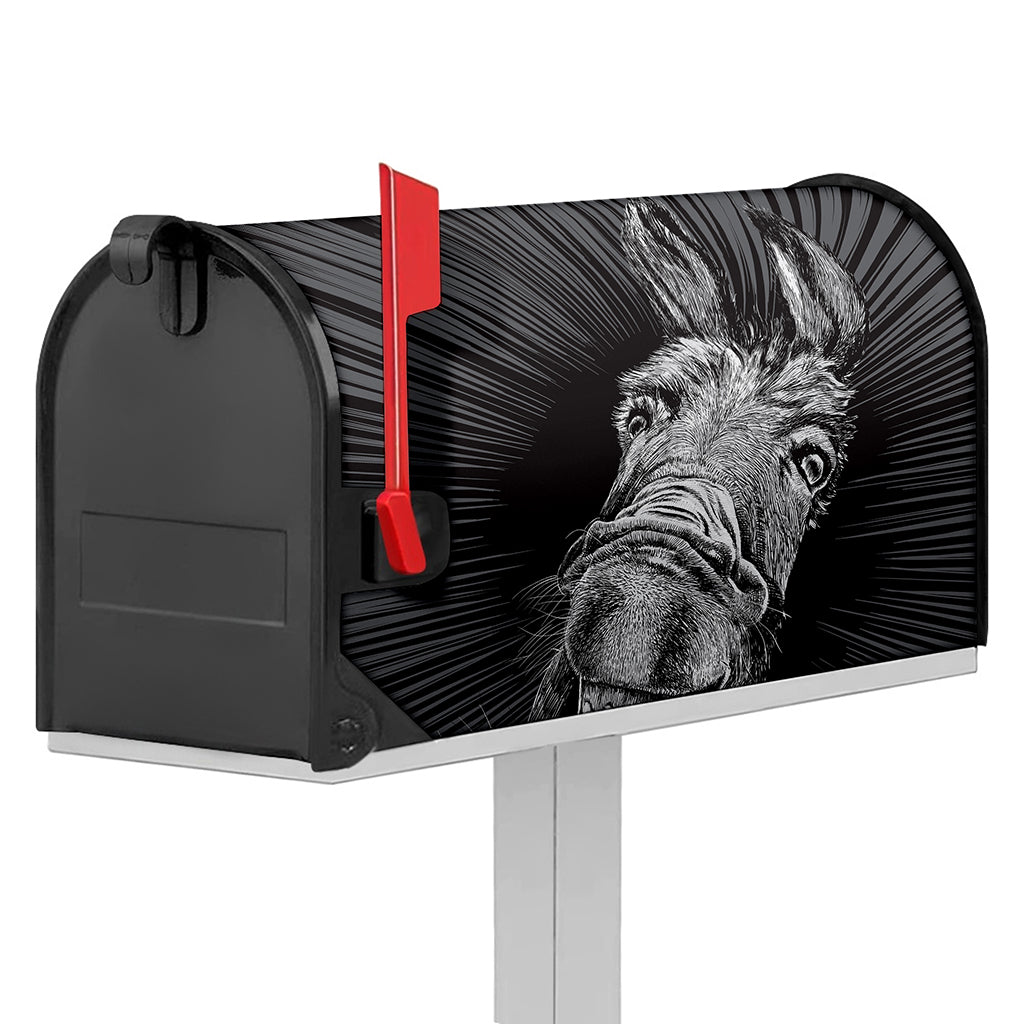 Black And White Crazy Donkey Print Mailbox Cover