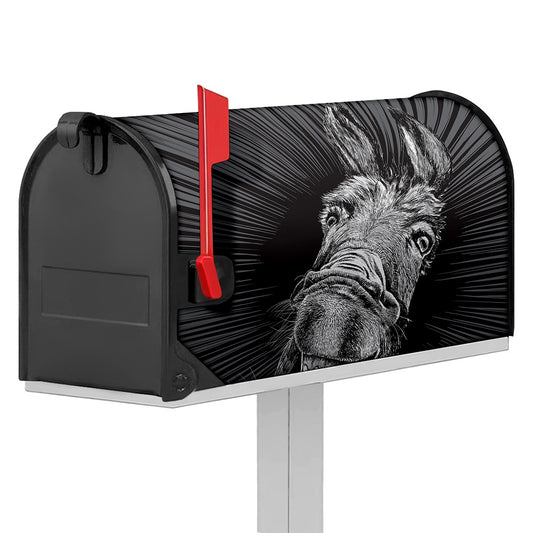 Black And White Crazy Donkey Print Mailbox Cover