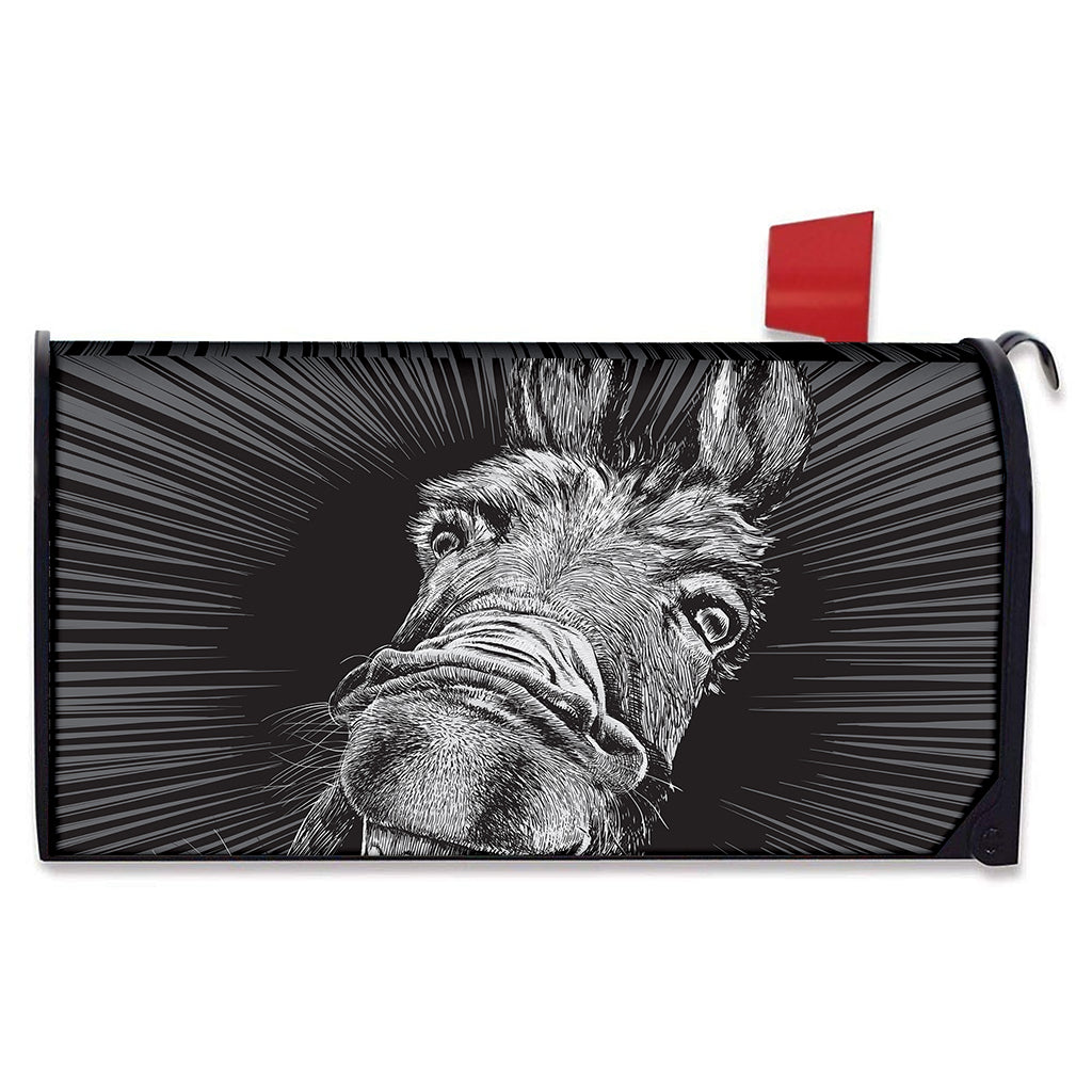 Black And White Crazy Donkey Print Mailbox Cover