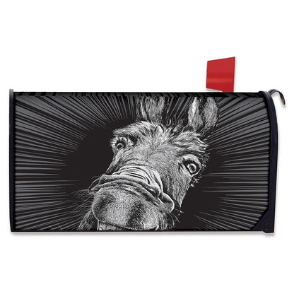 Black And White Crazy Donkey Print Mailbox Cover