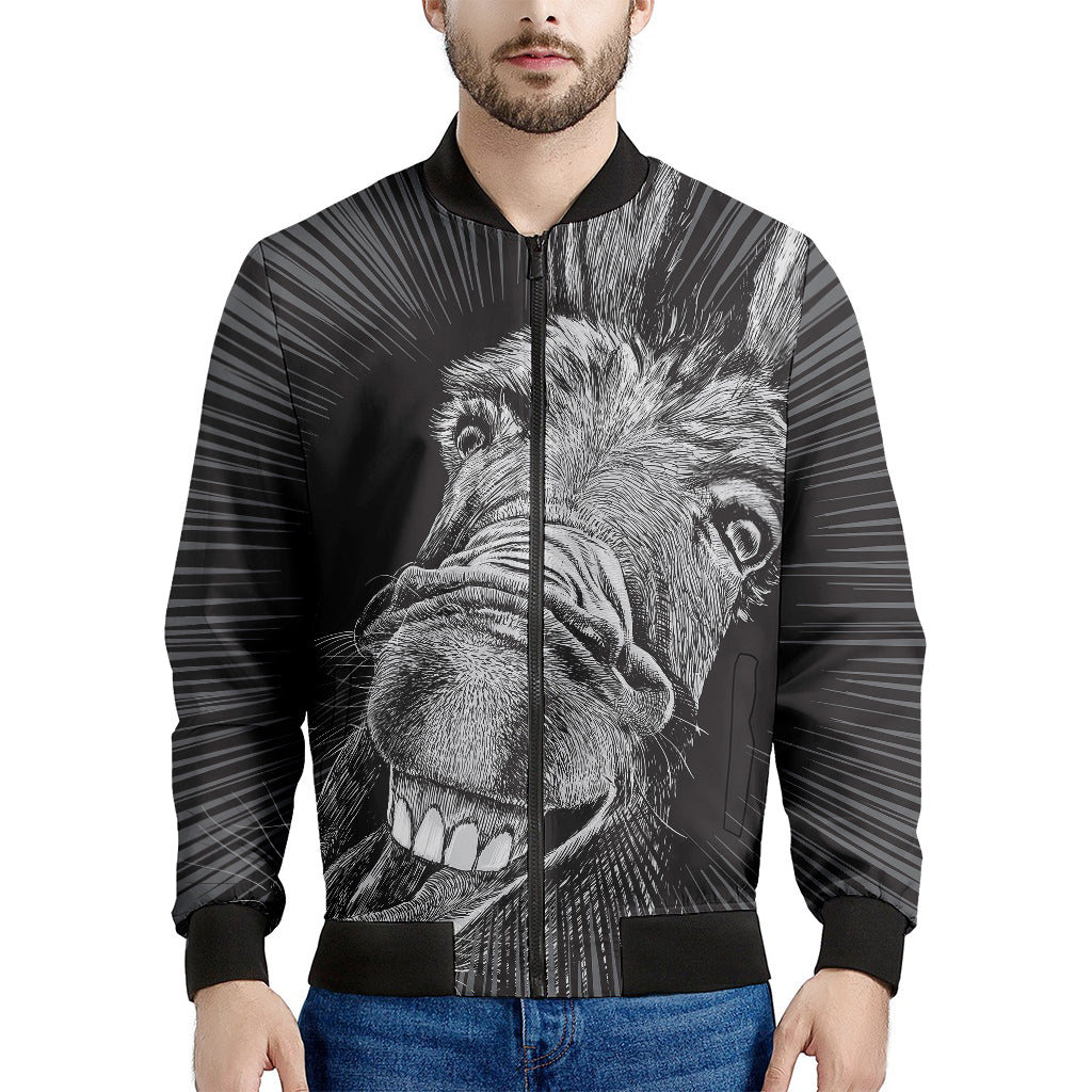 Black And White Crazy Donkey Print Men's Bomber Jacket