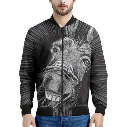 Black And White Crazy Donkey Print Men's Bomber Jacket