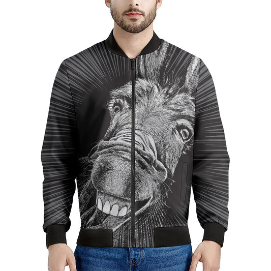 Black And White Crazy Donkey Print Men's Bomber Jacket