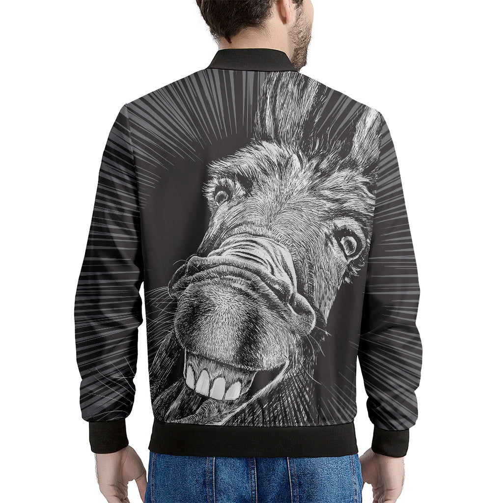 Black And White Crazy Donkey Print Men's Bomber Jacket