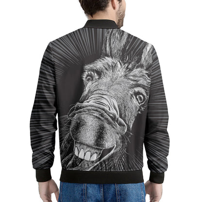 Black And White Crazy Donkey Print Men's Bomber Jacket