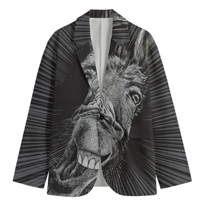 Black And White Crazy Donkey Print Men's Cotton Blazer