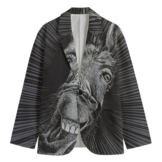 Black And White Crazy Donkey Print Men's Cotton Blazer