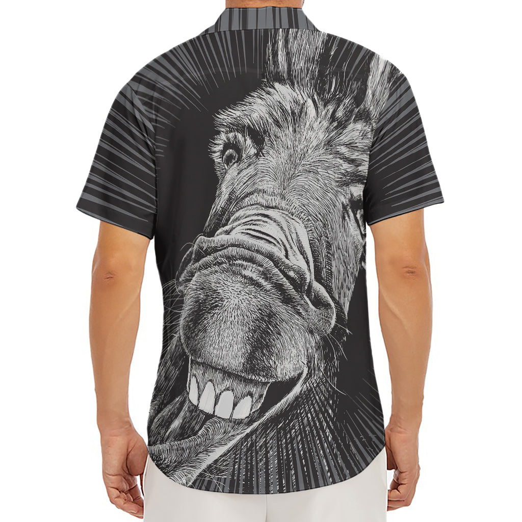 Black And White Crazy Donkey Print Men's Deep V-Neck Shirt