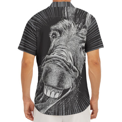 Black And White Crazy Donkey Print Men's Deep V-Neck Shirt