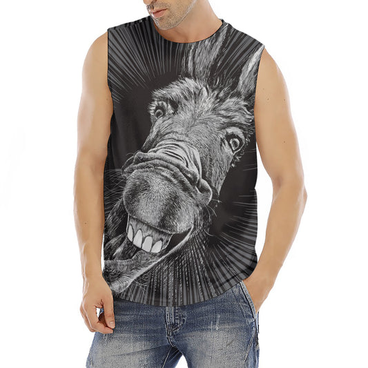 Black And White Crazy Donkey Print Men's Fitness Tank Top