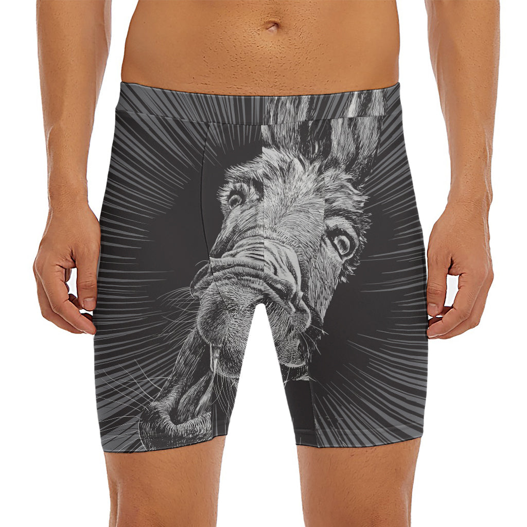 Black And White Crazy Donkey Print Men's Long Boxer Briefs
