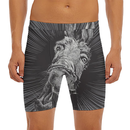 Black And White Crazy Donkey Print Men's Long Boxer Briefs
