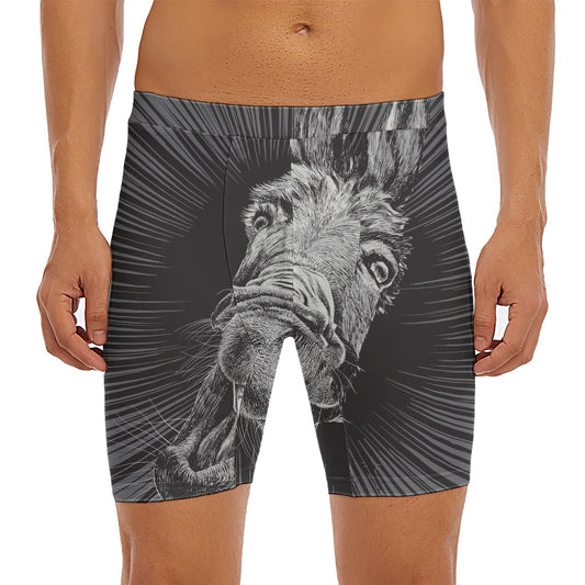 Black And White Crazy Donkey Print Men's Long Boxer Briefs