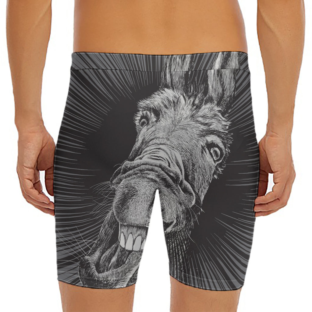Black And White Crazy Donkey Print Men's Long Boxer Briefs