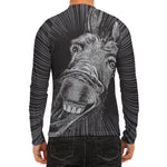 Black And White Crazy Donkey Print Men's Long Sleeve Rash Guard