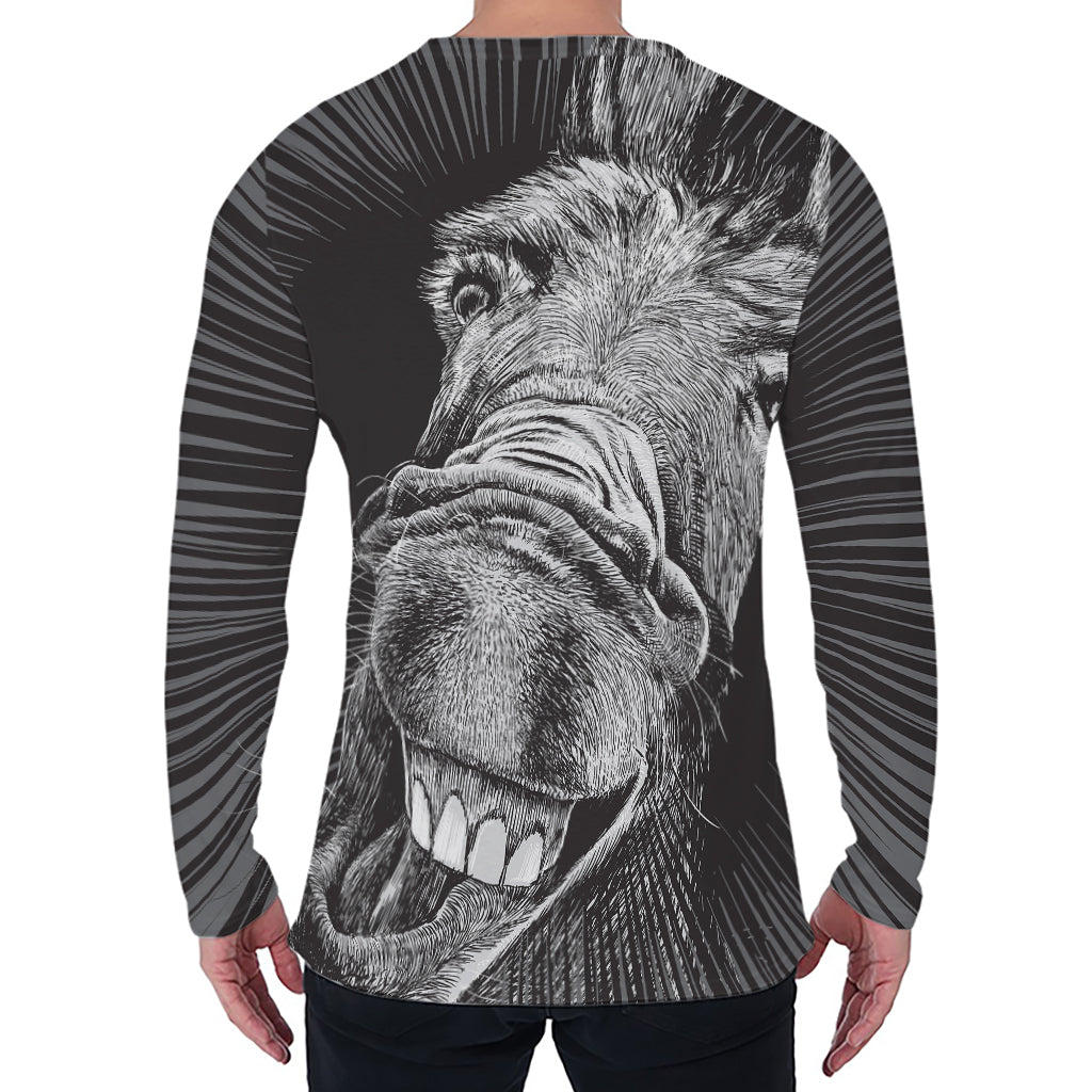 Black And White Crazy Donkey Print Men's Long Sleeve T-Shirt