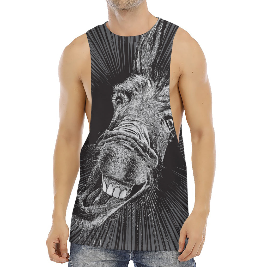 Black And White Crazy Donkey Print Men's Muscle Tank Top