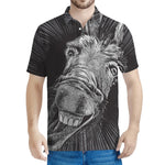 Black And White Crazy Donkey Print Men's Polo Shirt