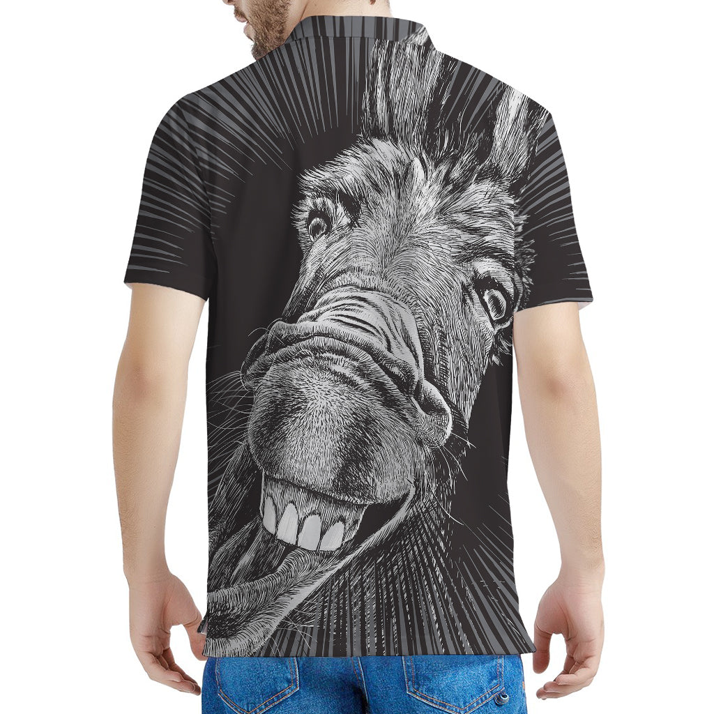 Black And White Crazy Donkey Print Men's Polo Shirt