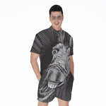 Black And White Crazy Donkey Print Men's Rompers