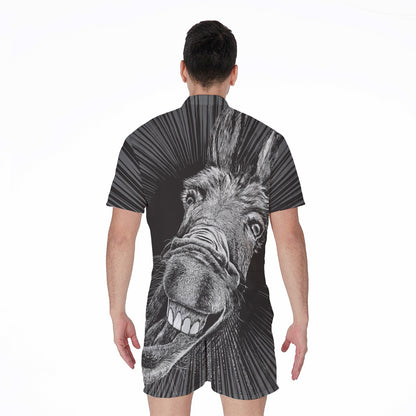Black And White Crazy Donkey Print Men's Rompers