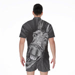 Black And White Crazy Donkey Print Men's Rompers