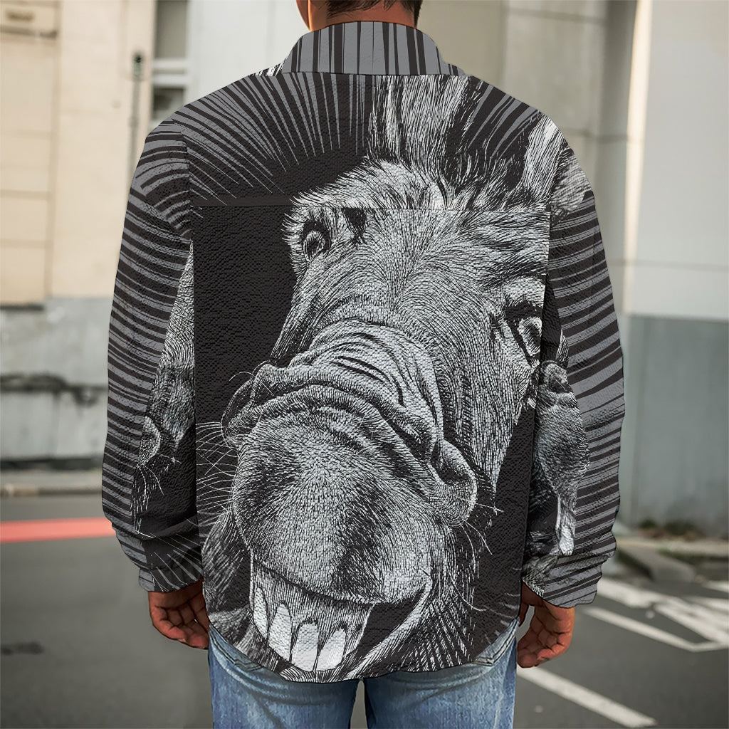 Black And White Crazy Donkey Print Men's Shirt Jacket
