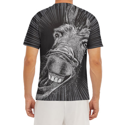 Black And White Crazy Donkey Print Men's Short Sleeve Rash Guard