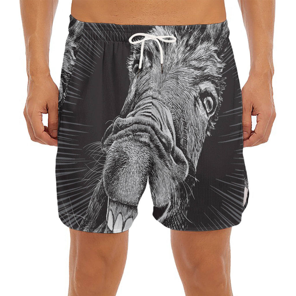 Black And White Crazy Donkey Print Men's Split Running Shorts