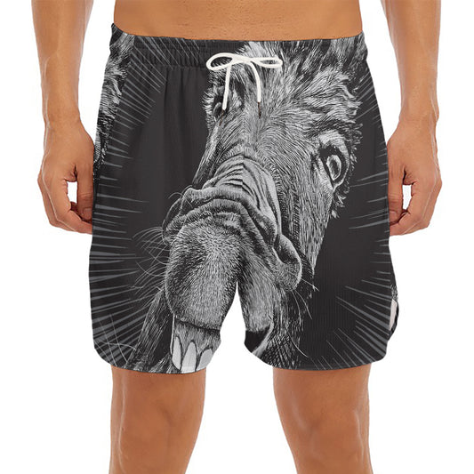 Black And White Crazy Donkey Print Men's Split Running Shorts