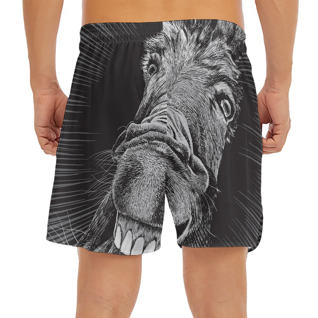 Black And White Crazy Donkey Print Men's Split Running Shorts
