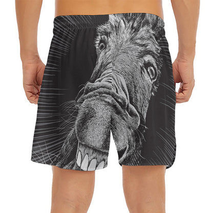 Black And White Crazy Donkey Print Men's Split Running Shorts