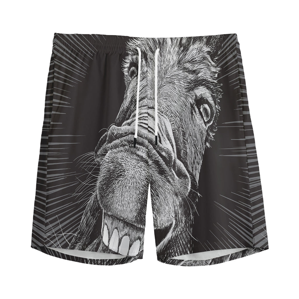 Black And White Crazy Donkey Print Men's Sports Shorts