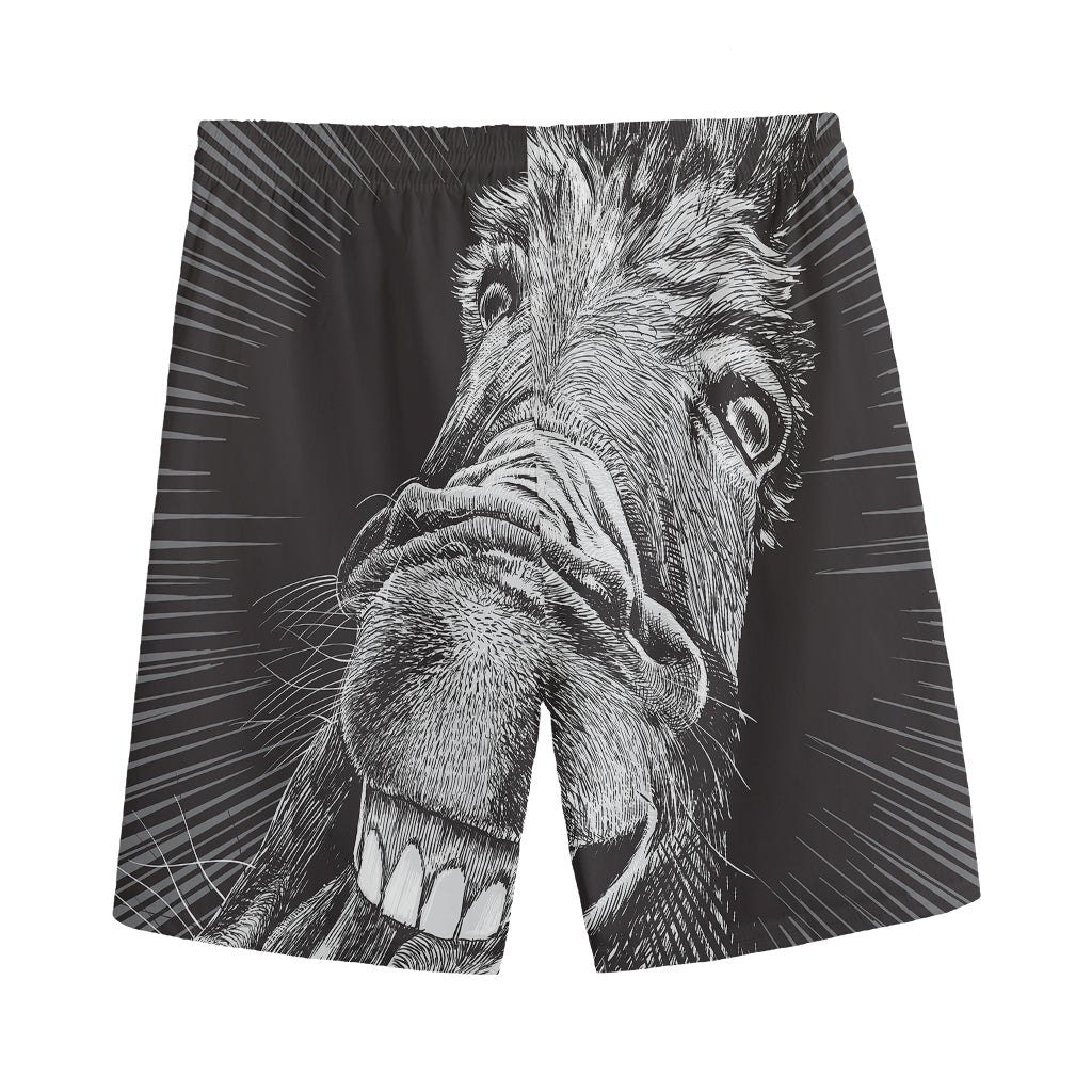 Black And White Crazy Donkey Print Men's Sports Shorts