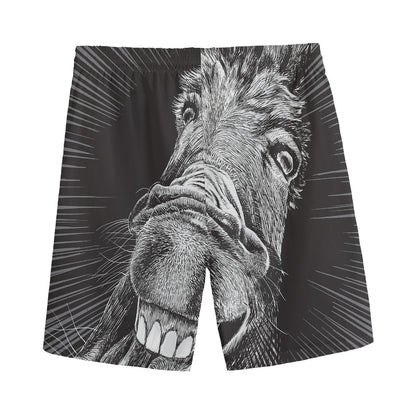 Black And White Crazy Donkey Print Men's Sports Shorts